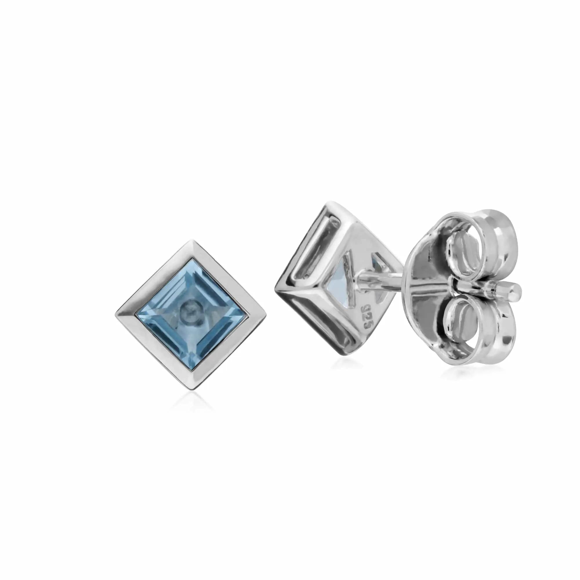 Classic Square Blue Topaz Bezel Stud Earrings in 925 Sterling Silver sold by Gemondo Jewellery product image thumbnail 2