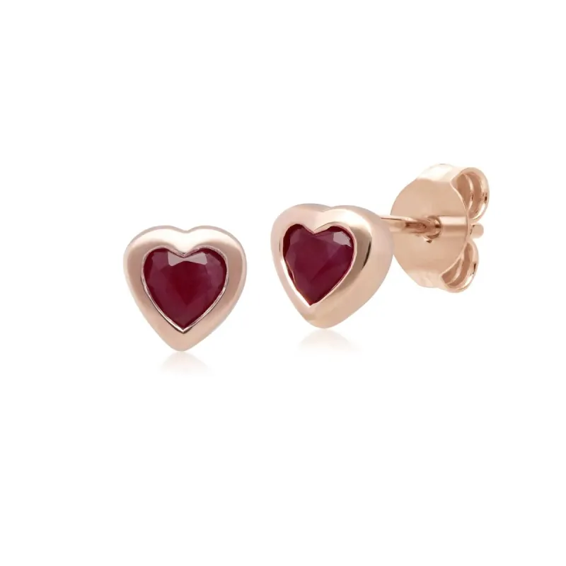 Classic Ruby Heart Stud Earrings in 9ct Rose Gold sold by Gemondo Jewellery