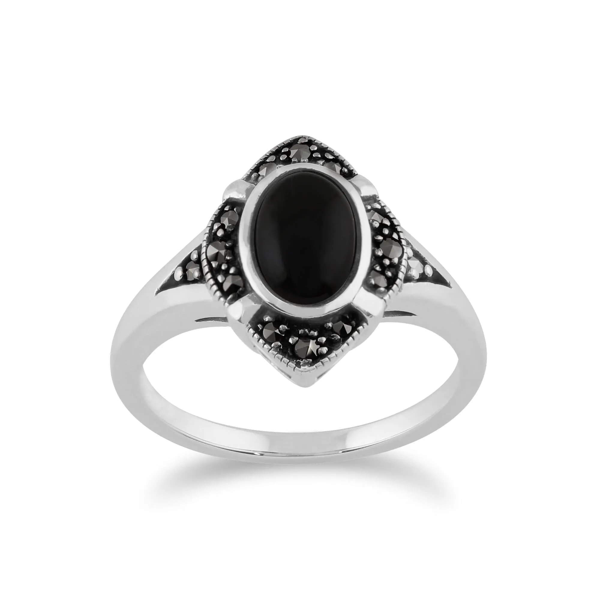Gemondo 925 Sterling Silver 1.00ct Black Onyx & Marcasite Art Deco Ring sold by Gemondo Jewellery