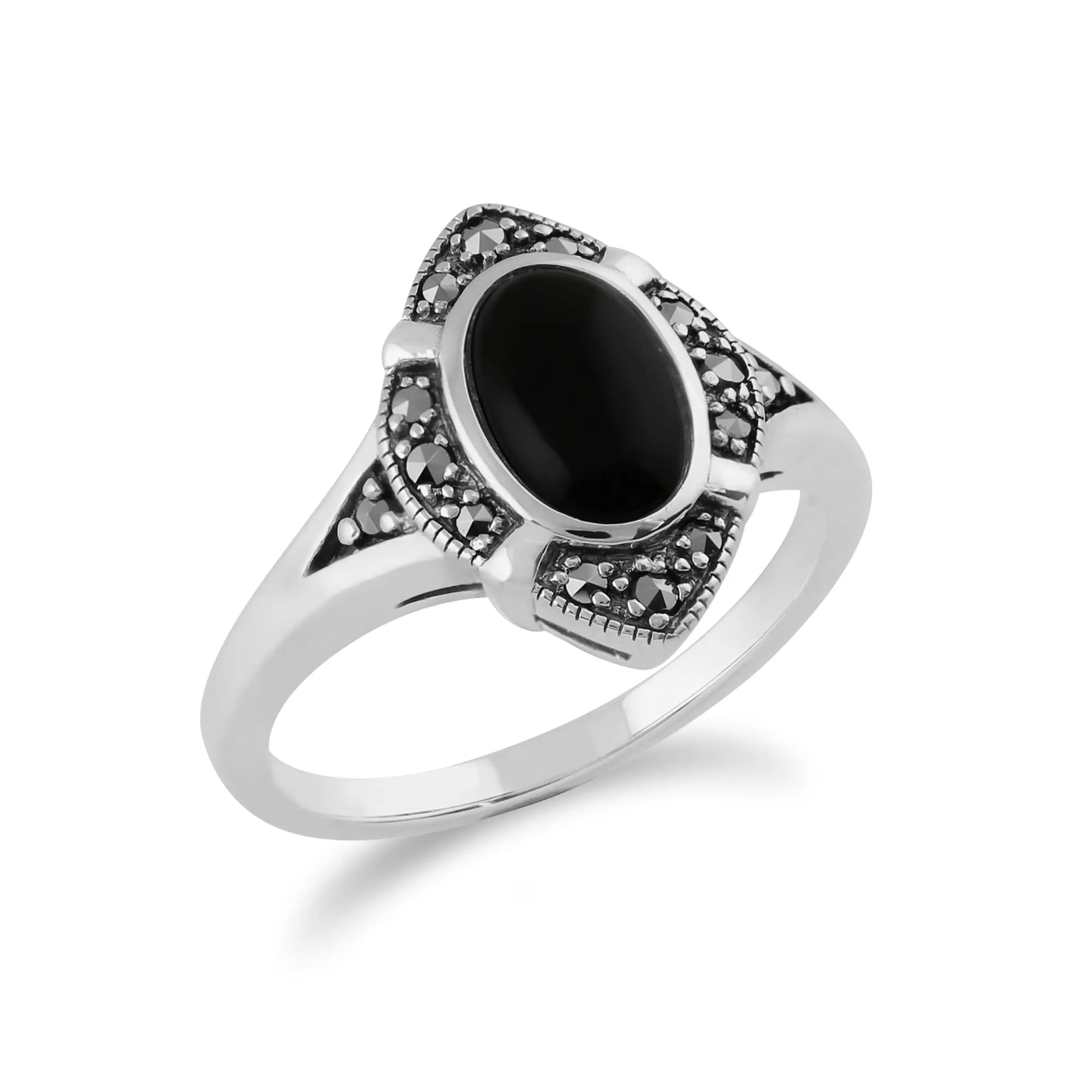 Gemondo 925 Sterling Silver 1.00ct Black Onyx & Marcasite Art Deco Ring sold by Gemondo Jewellery product image thumbnail 2