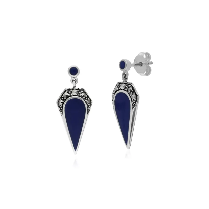 Gemondo Sterling Silver Marcasite & Blue Enamel Drop Earrings sold by Gemondo Jewellery