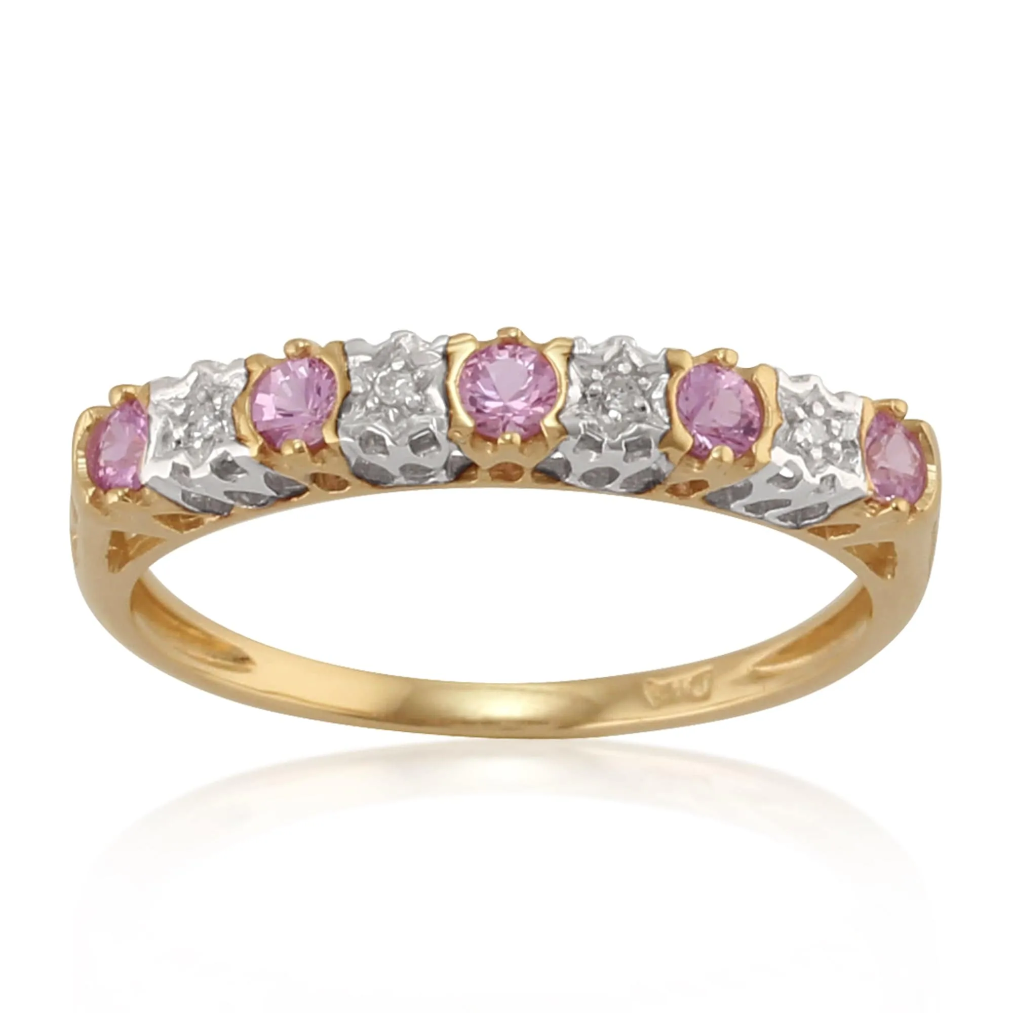 Classic Round Pink Sapphire & Diamond 9ct Yellow Gold Half Hoop Earrings & Half Eternity Ring sold by Gemondo Jewellery product image thumbnail 3