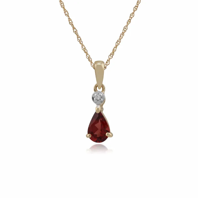 Classic Pear Garnet & Diamond Pendant in 9ct Gold sold by Gemondo Jewellery