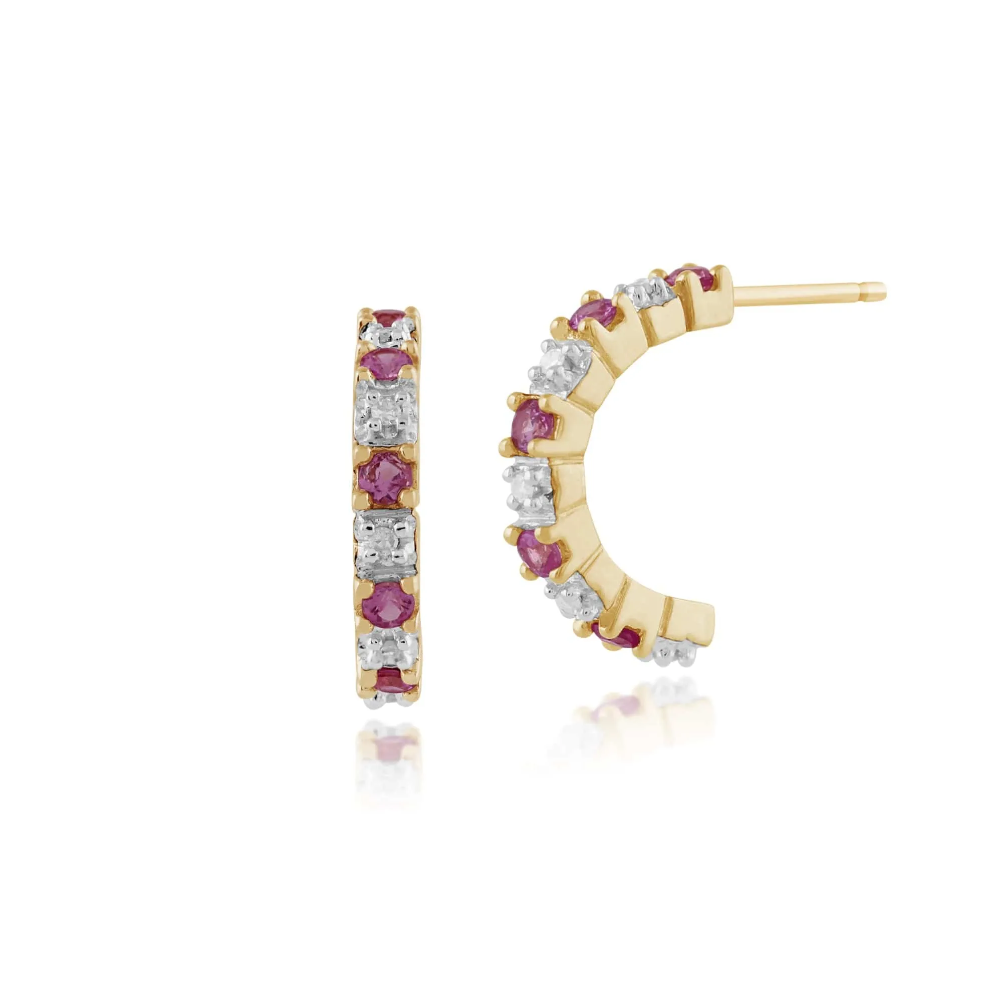 Classic Round Pink Sapphire & Diamond 9ct Yellow Gold Half Hoop Earrings & Half Eternity Ring sold by Gemondo Jewellery product image thumbnail 2