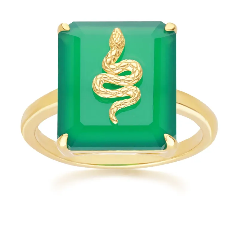 Grand Deco Green Chalcedony Snake Ring in Gold Plated Sterling Silver sold by Gemondo Jewellery