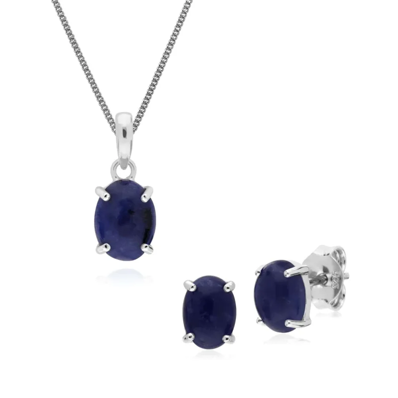 Classic Oval Sodalite Stud Earrings & Pendant Set in 925 Sterling Silver sold by Gemondo Jewellery