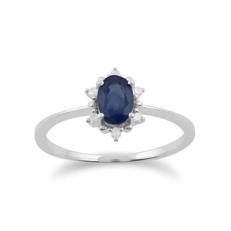 Gemondo 9ct White Gold 0.57ct Sapphire & Diamond Oval Cluster Ring sold by Gemondo Jewellery