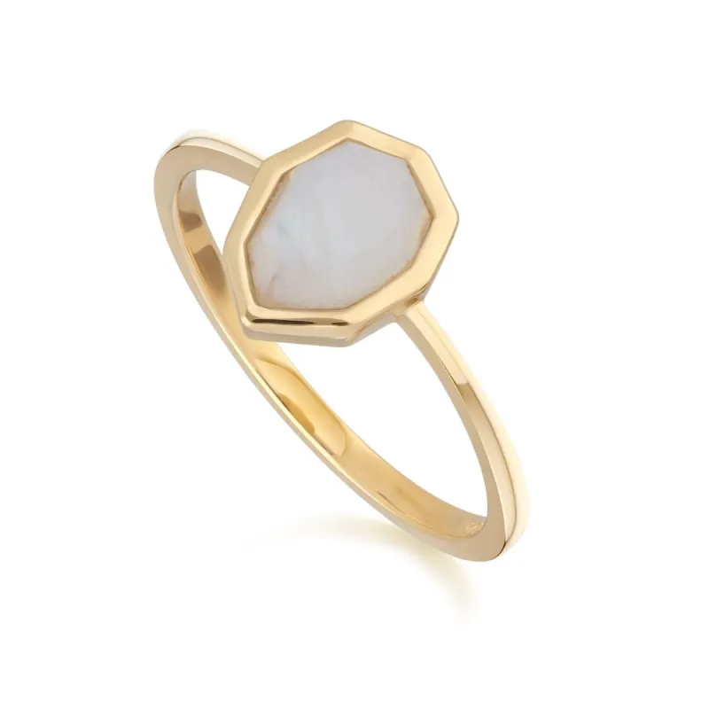 Irregular B Gem Rainbow Moonstone Ring in Gold Plated Silver made by Gemondo Jewellery