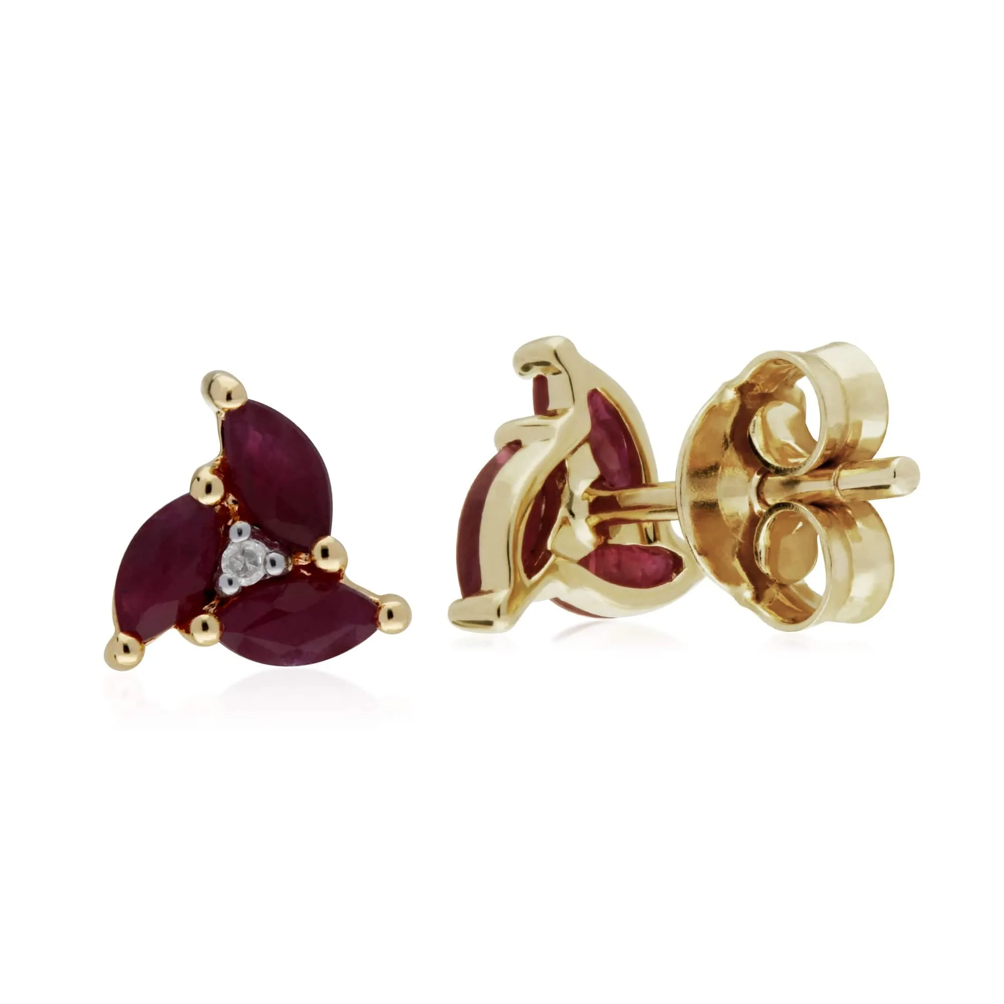 Floral Marquise Ruby & Diamond Stud Earrings in 9ct Yellow Gold sold by Gemondo Jewellery product image thumbnail 3