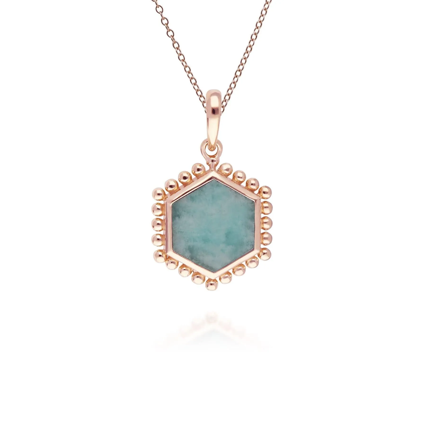 Amazonite Flat Slice Hex Pendant Necklace in Rose Gold Plated Sterling Silver sold by Gemondo Jewellery