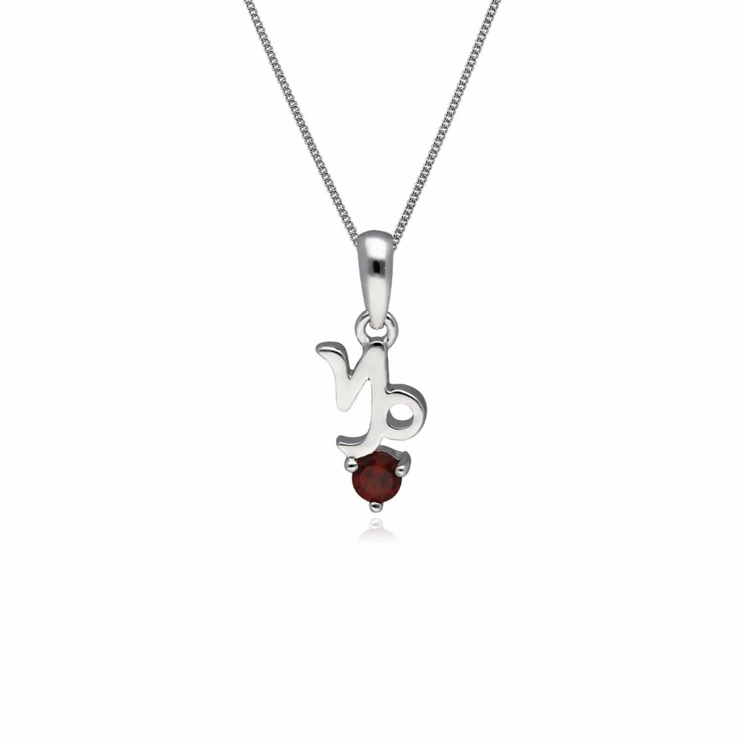 Garnet Capricorn Zodiac Charm Necklace in 9ct White Gold sold by Gemondo Jewellery