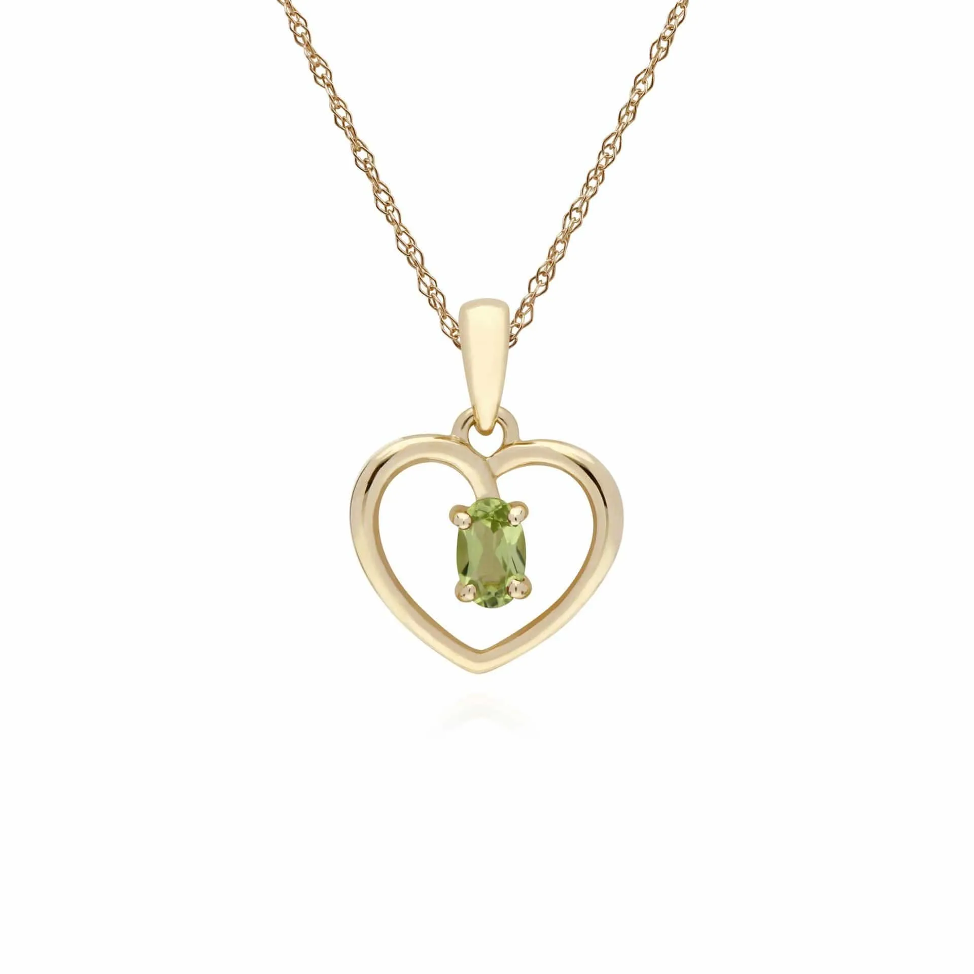 Classic Style Oval Peridot Love Heart Shaped Pendant in 9ct Yellow Gold sold by Gemondo Jewellery