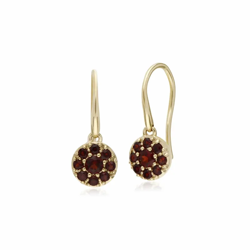 Gemondo 9ct Yellow Gold Garnet Round Cluster Drop Earrings sold by Gemondo Jewellery