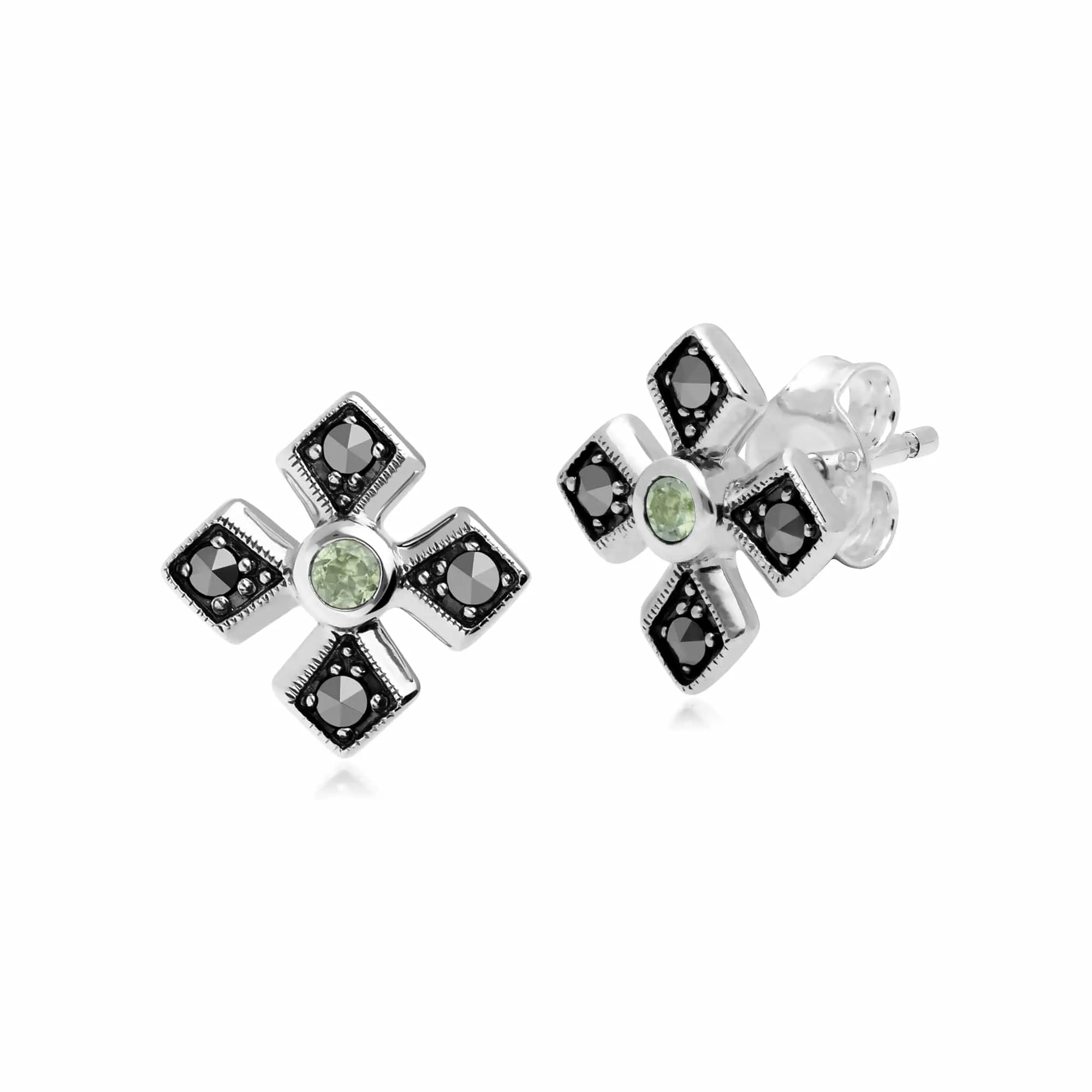 Gemondo Sterling Silver Marcasite & Peridot August Birthstone Earrings sold by Gemondo Jewellery