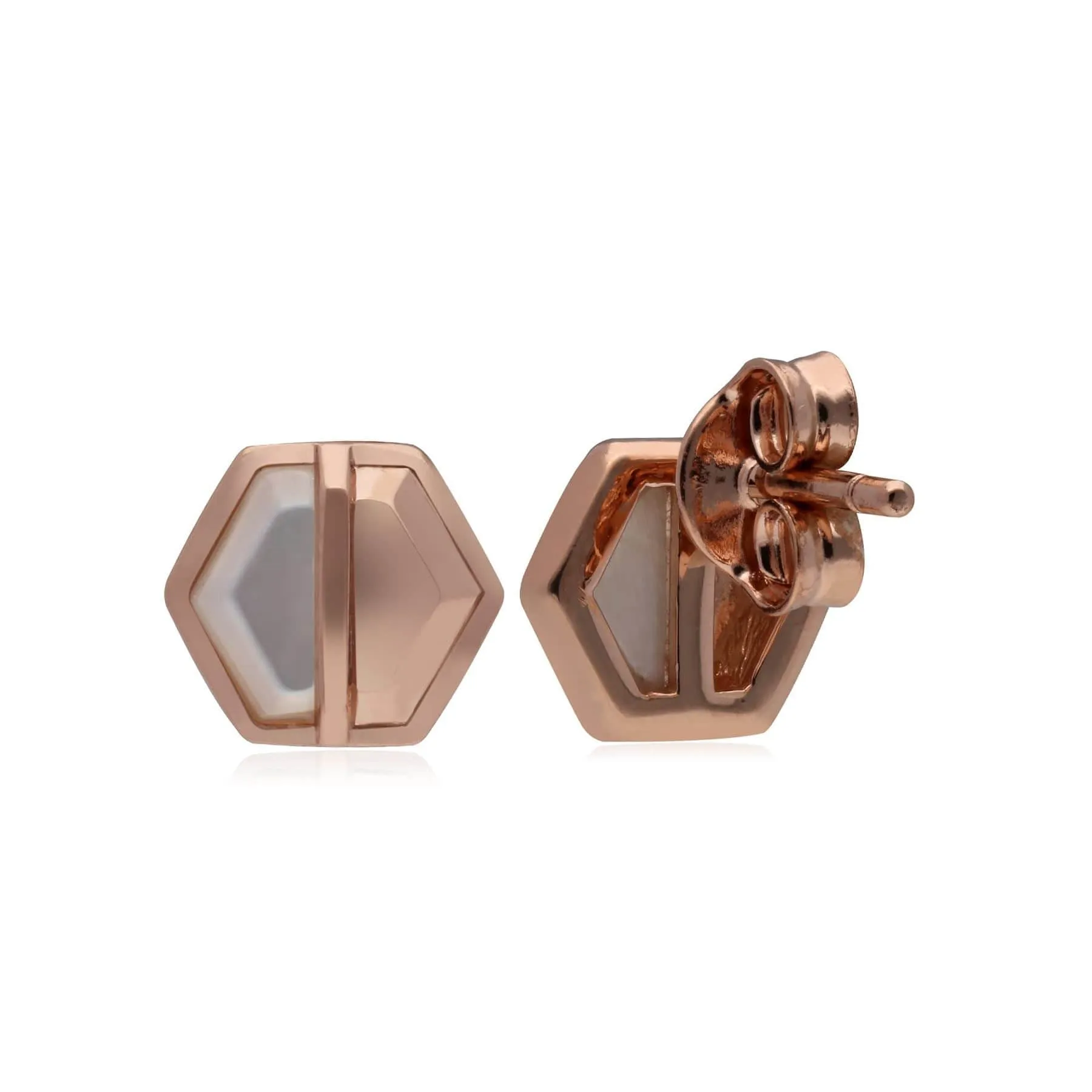 Micro Statement Mother of Pearl Hexagon Stud Earrings in Rose Gold Plated Silver sold by Gemondo Jewellery product image thumbnail 2