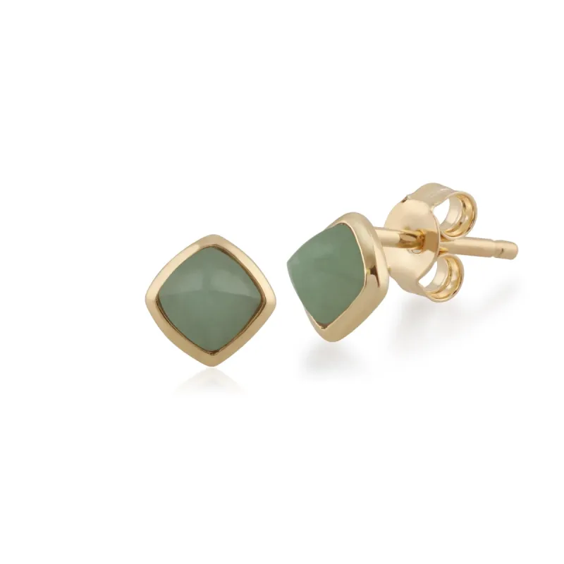 Classic Cushion Green Jade Bezel Set Stud Earrings in 9ct Yellow Gold sold by Gemondo Jewellery
