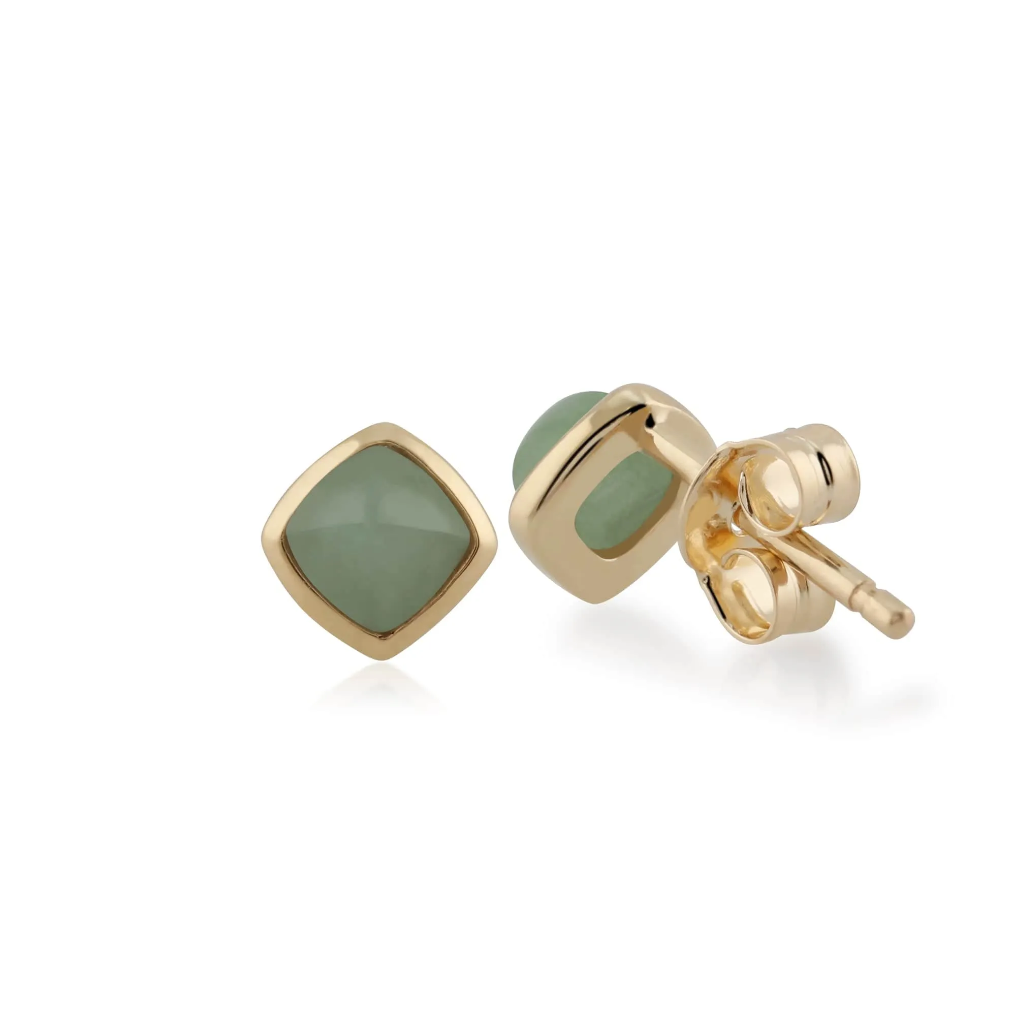Classic Cushion Green Jade Bezel Set Stud Earrings in 9ct Yellow Gold sold by Gemondo Jewellery product image thumbnail 2