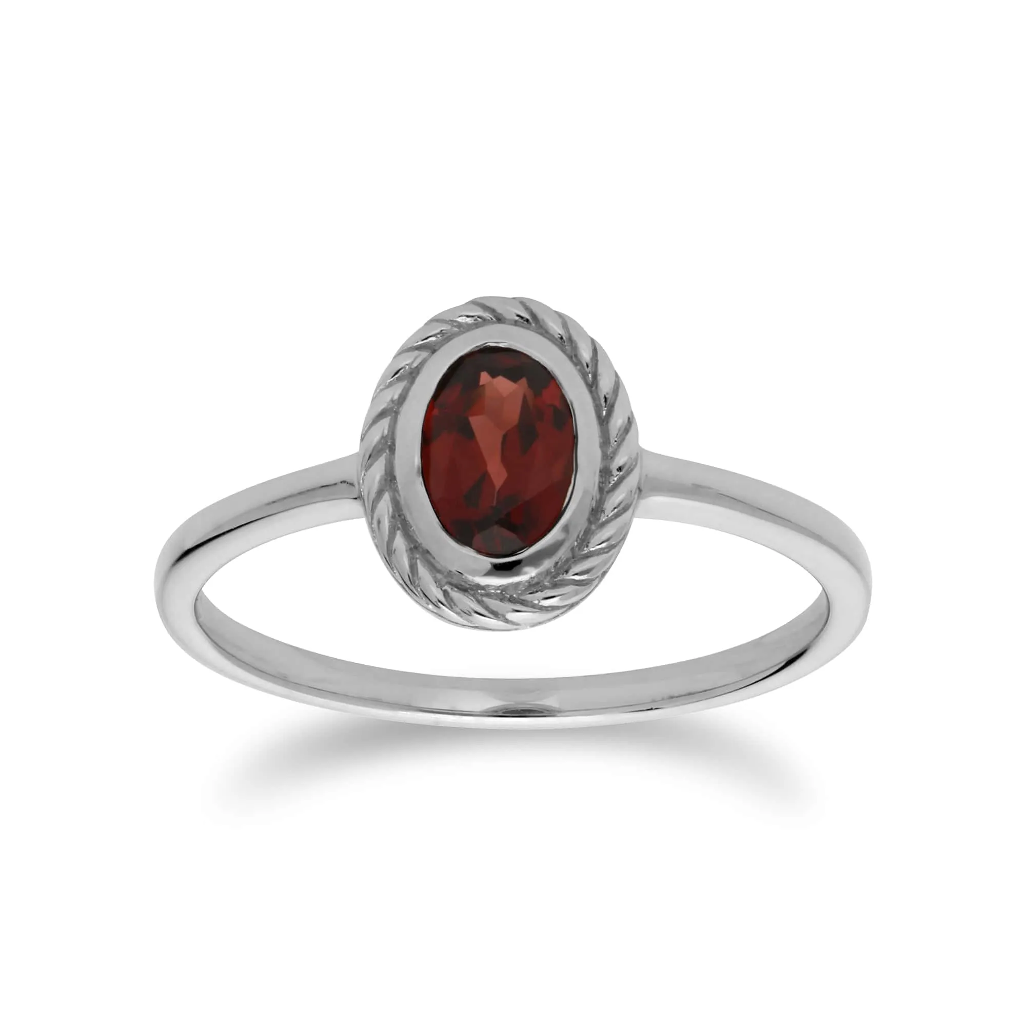 Classic Oval Garnet Rope Design Ring in 925 Sterling Silver sold by Gemondo Jewellery