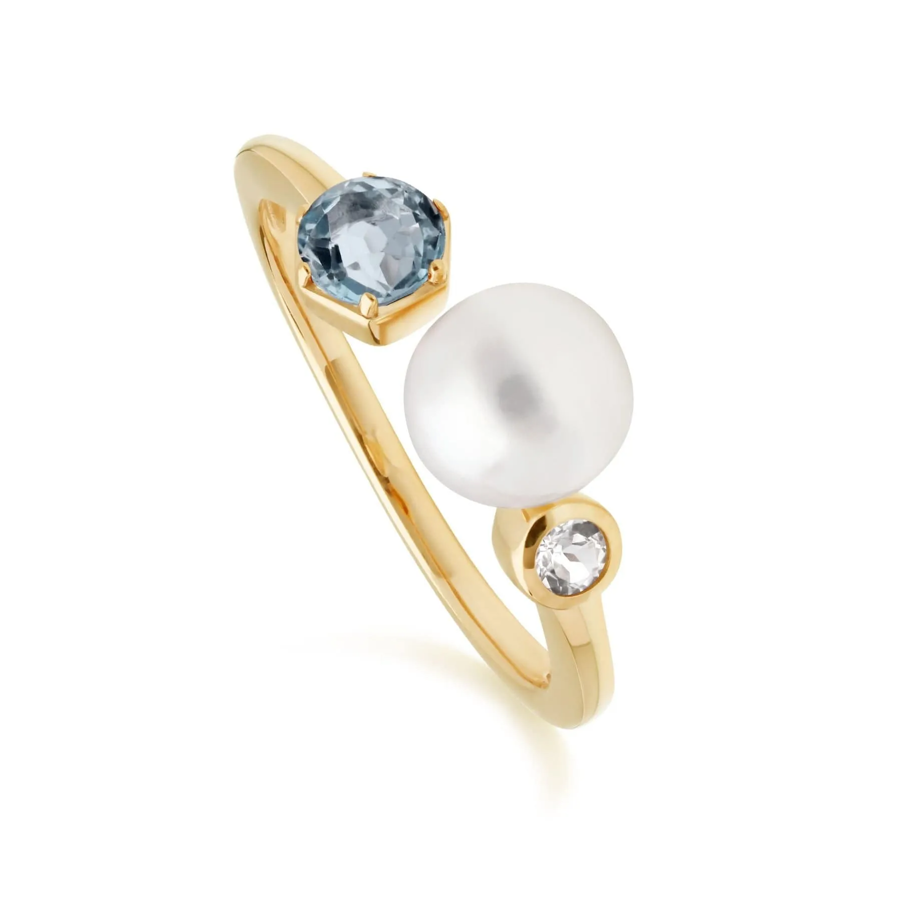 Modern Pearl & Topaz Open Ring in Gold Plated Silver sold by Gemondo Jewellery
