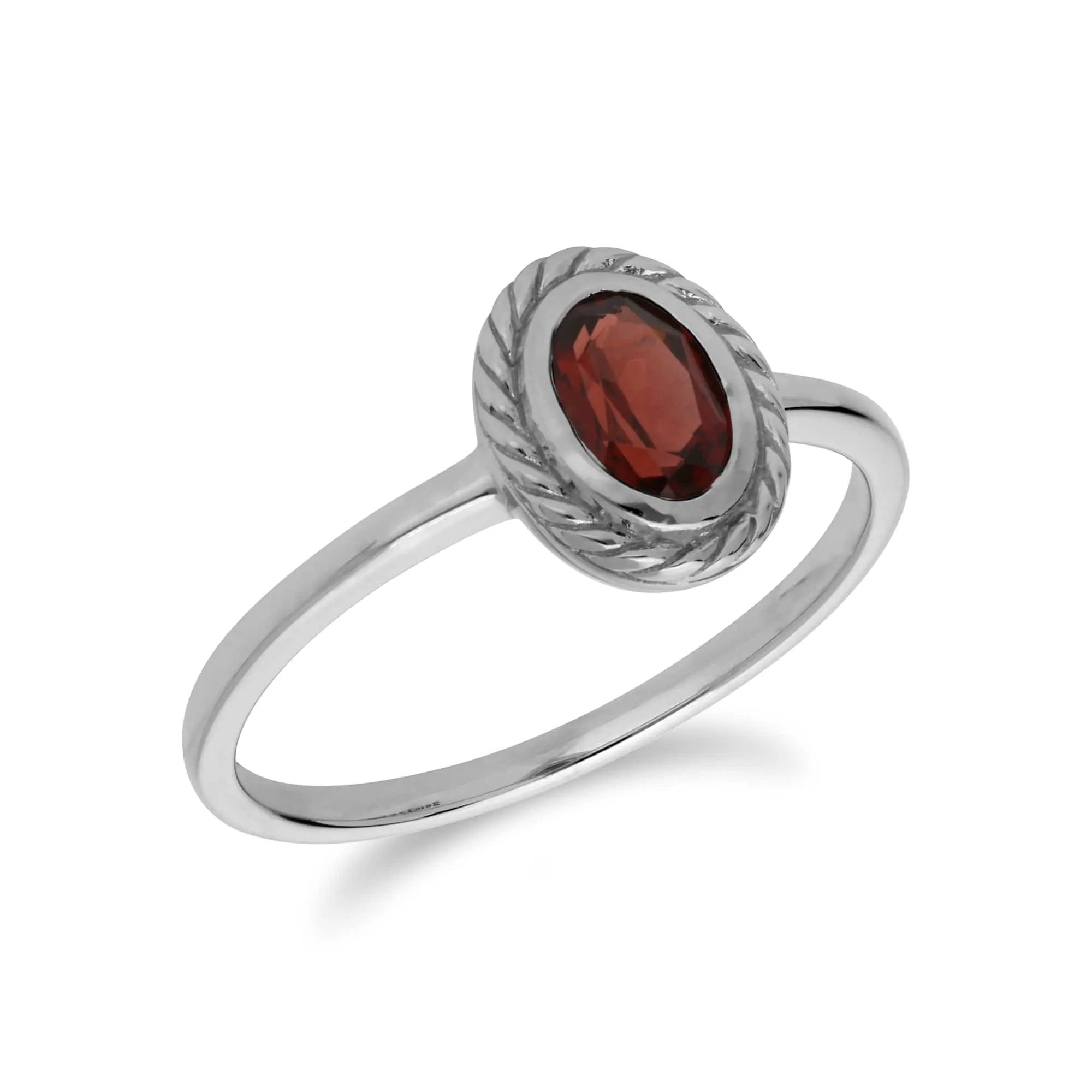 Classic Oval Garnet Rope Design Ring in 925 Sterling Silver sold by Gemondo Jewellery product image thumbnail 2