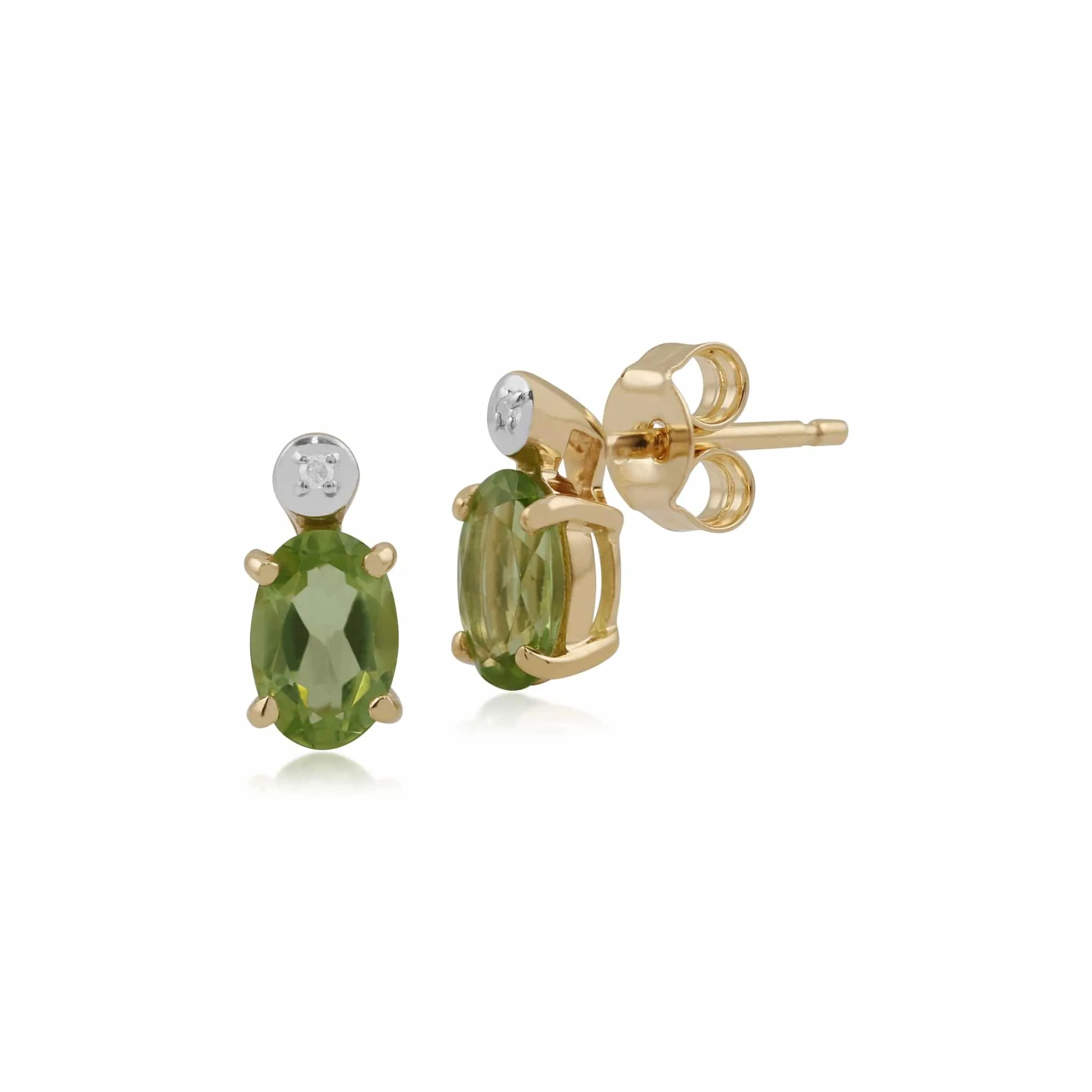 Classic Oval Peridot & Diamond Stud Earrings in 9ct Yellow Gold sold by Gemondo Jewellery