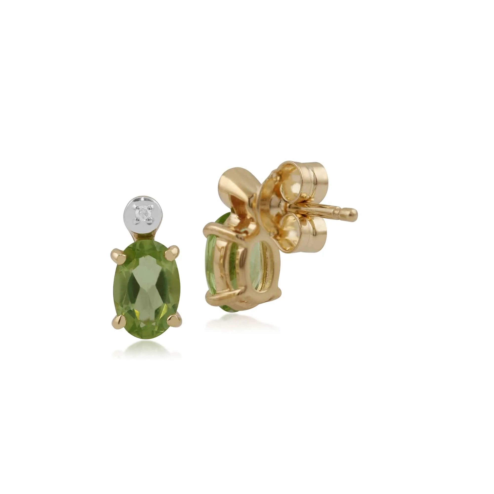Classic Oval Peridot & Diamond Stud Earrings in 9ct Yellow Gold sold by Gemondo Jewellery product image thumbnail 2