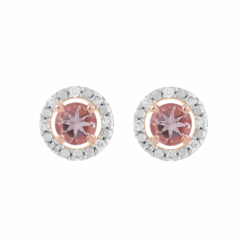 Classic Round Morganite Stud Earrings with Detachable Diamond Round Ear Jacket in 9ct Rose Gold sold by Gemondo Jewellery