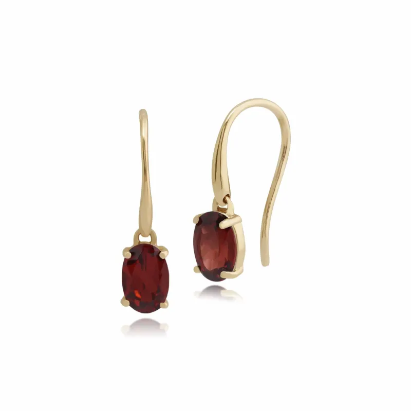 Classic Oval Garnet Drop Earrings in 9ct Yellow Gold sold by Gemondo Jewellery