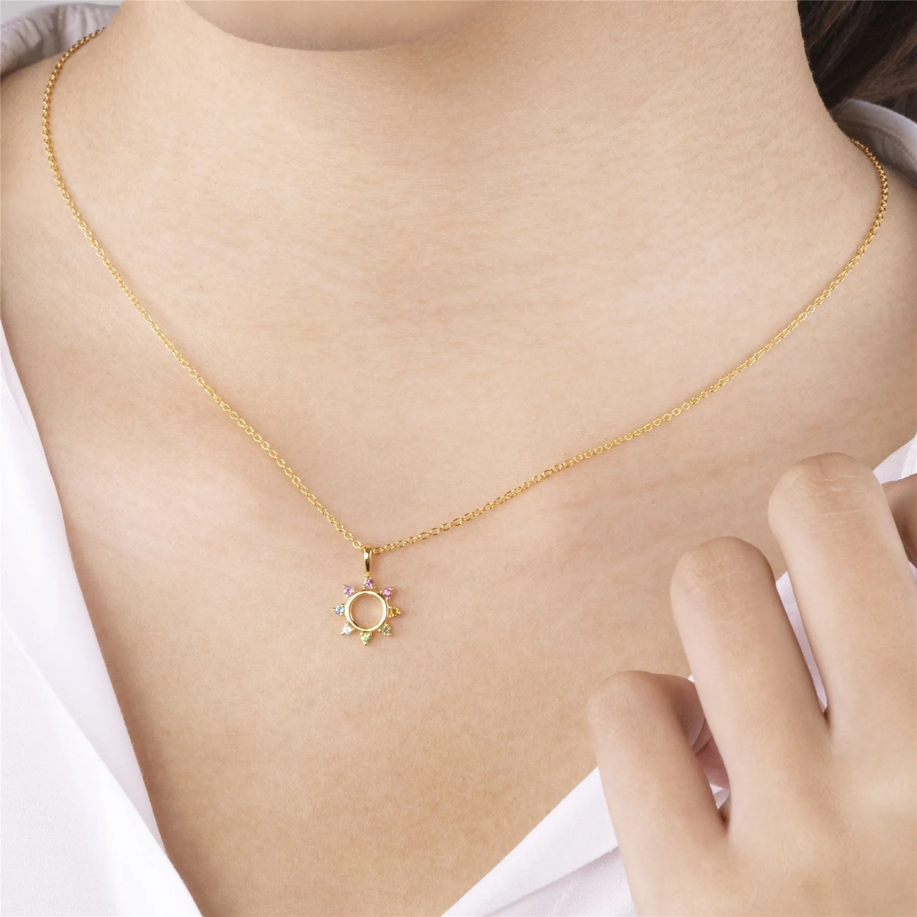 Rainbow Sunburst Necklace in Gold Plated Sterling Silver sold by Gemondo Jewellery product image thumbnail 2