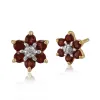 Floral Oval Garnet & Diamond Cluster Stud Earrings in 9ct Yellow Gold sold by Gemondo Jewellery