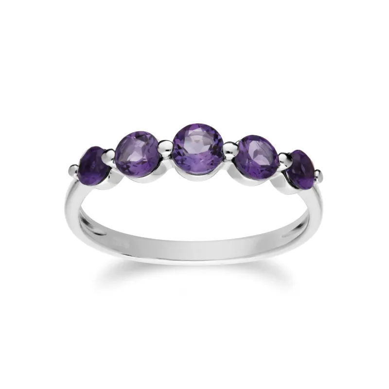 Essential Round Amethyst Five Stone Gradient Ring in 925 Sterling Silver sold by Gemondo Jewellery