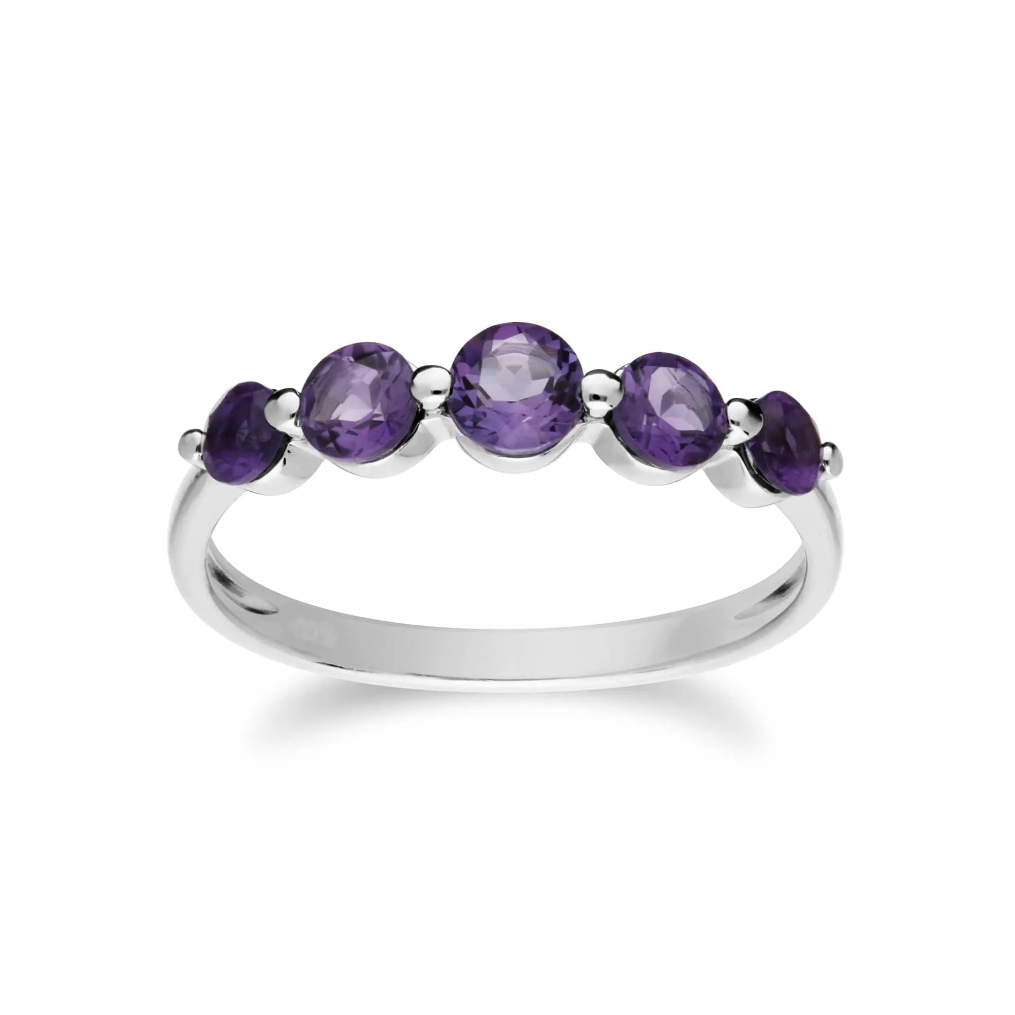 Essential Round Amethyst Five Stone Gradient Ring in 925 Sterling Silver sold by Gemondo Jewellery