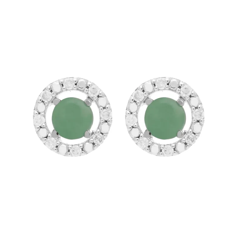 Classic Round Jade Stud Earrings and Detachable Diamond Round Ear Jacket in 9ct White Gold sold by Gemondo Jewellery