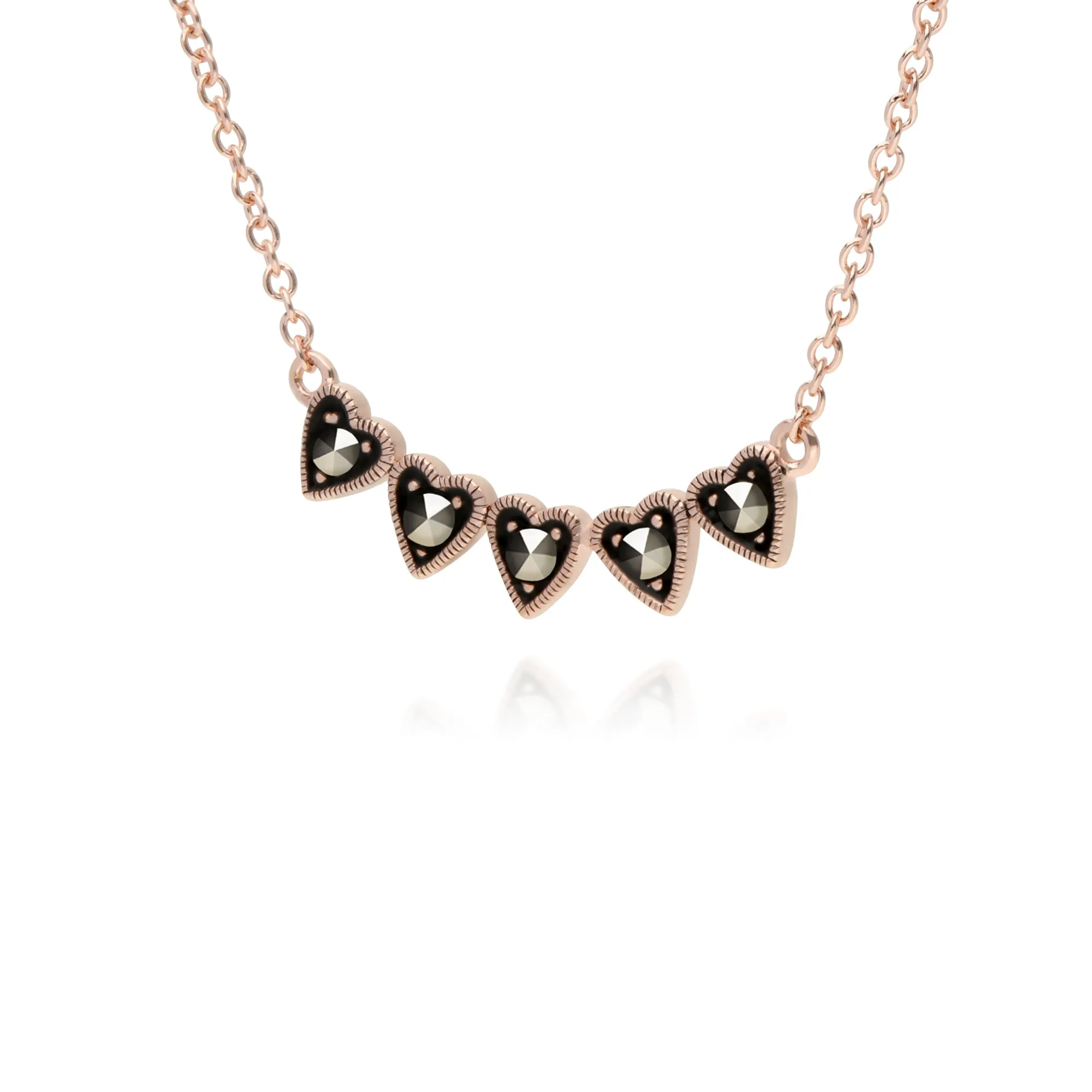 Rose Gold Plated Round Marcasite 5 Small Heart Necklace in 925 Sterling Silver sold by Gemondo Jewellery product image thumbnail 2