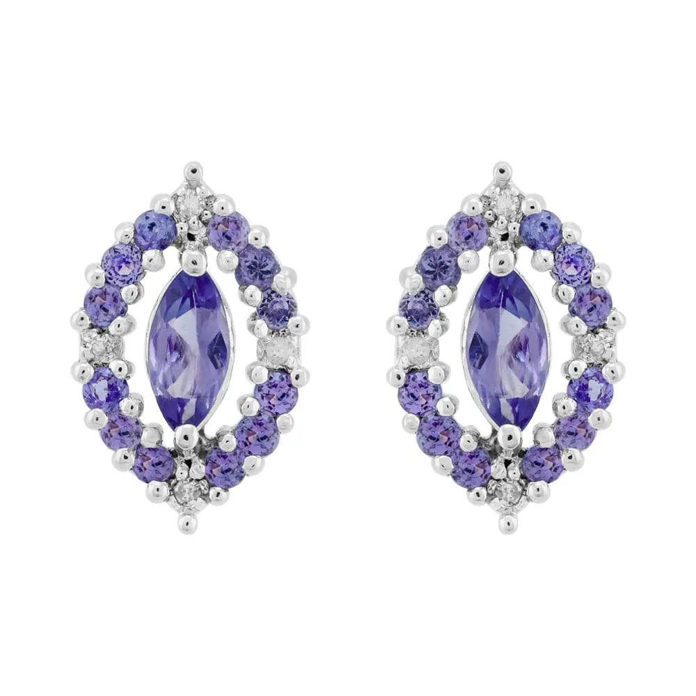 Sterling Silver 0.79ct Natural Tanzanite & 3.2pt Diamond Cluster Stud Earrings sold by Gemondo Jewellery