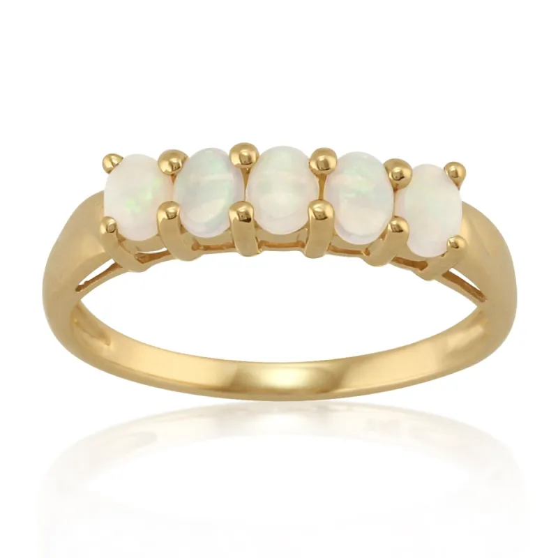 Classic 0.47ct Oval Opal Five Stone Ring in 9ct Yellow Gold sold by Gemondo Jewellery