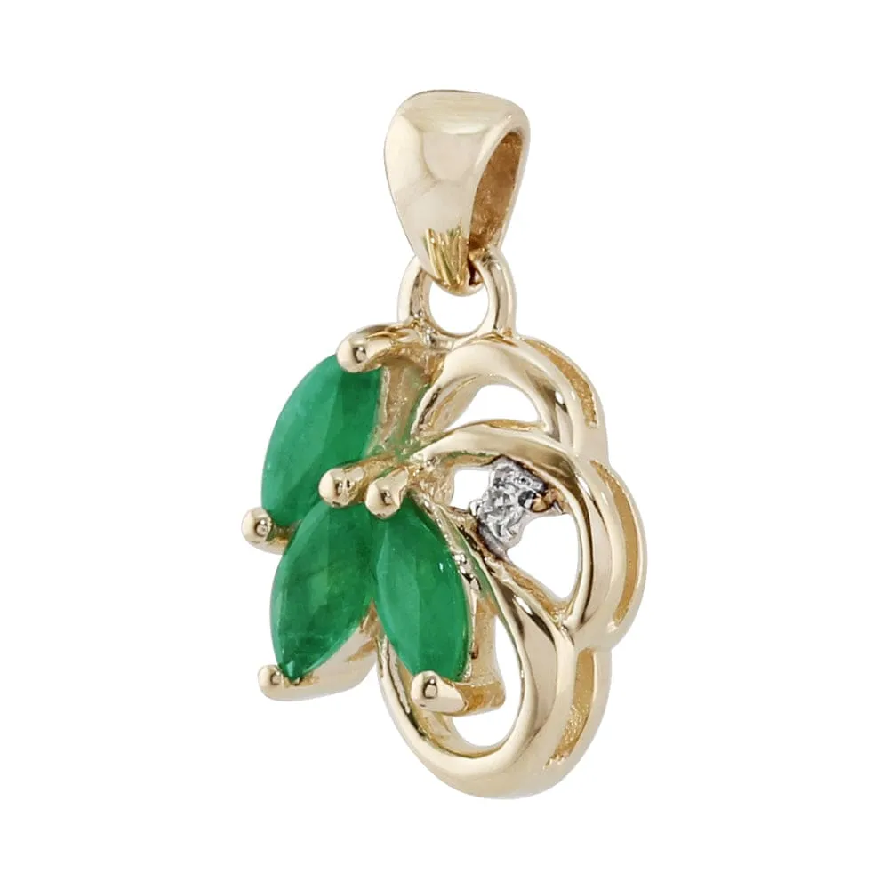 Art Nouveau Style Style Marquise Emerald & Diamond Leaf Stud Earrings & Pendant Set in 9ct Yellow Gold sold by Gemondo Jewellery product image thumbnail 5