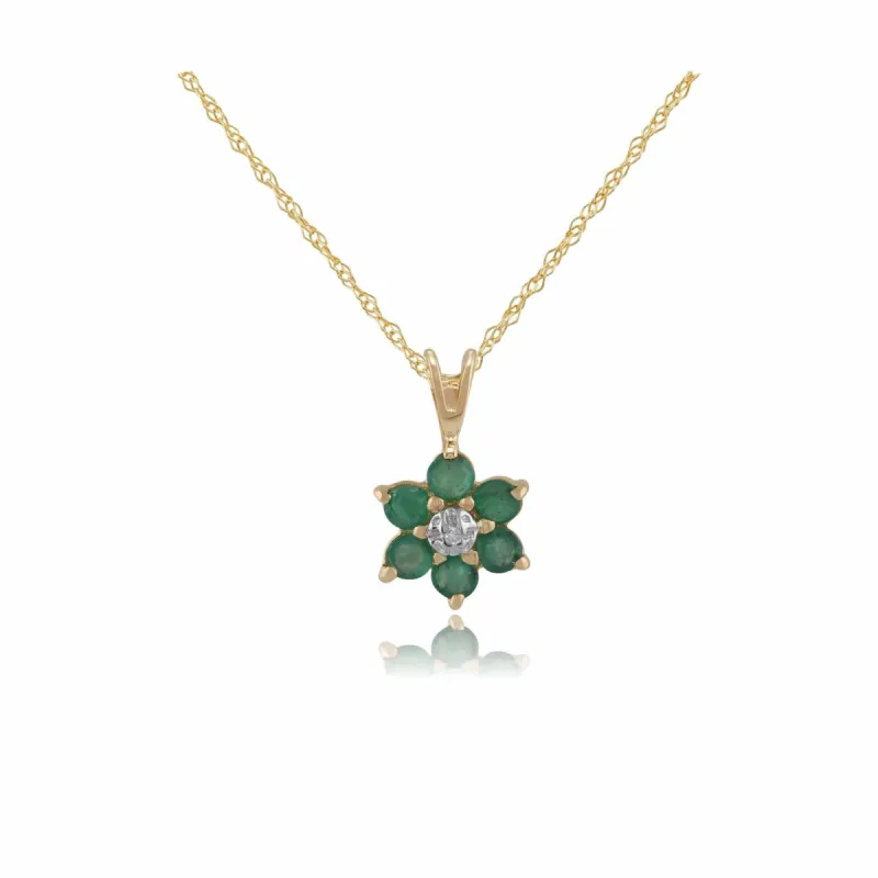 Floral Round Emerald & Diamond Cluster Pendant in 9ct Yellow Gold sold by Gemondo Jewellery