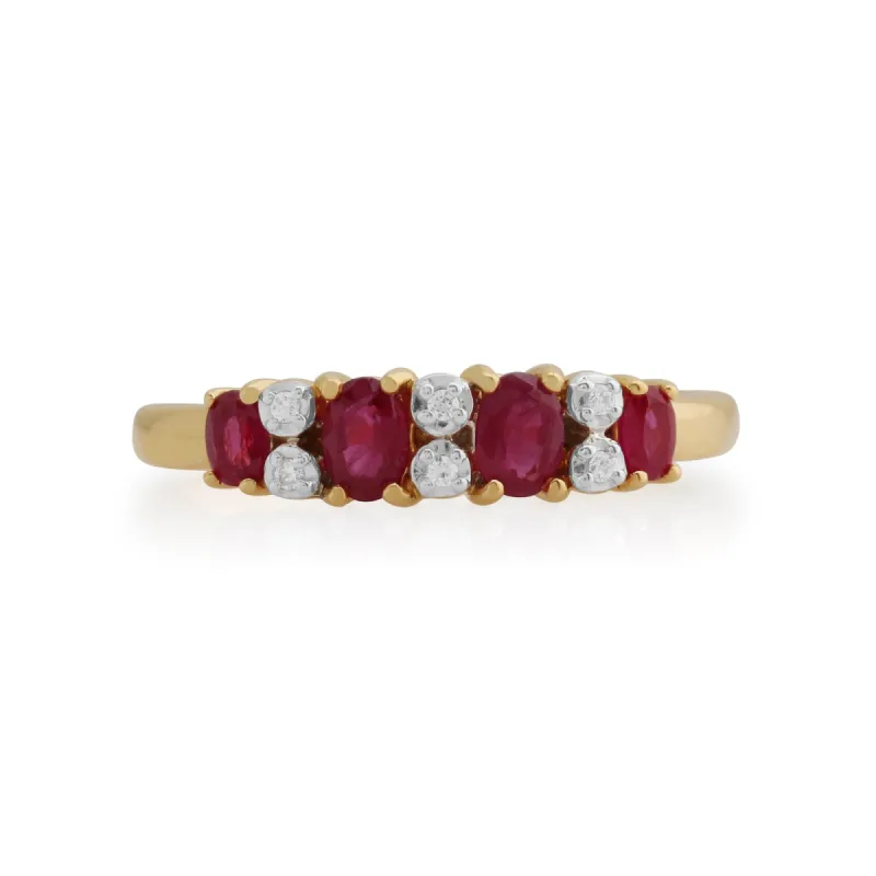 Gemondo 9ct Yellow Gold 0.68ct Ruby & Diamond Half Eternity Ring sold by Gemondo Jewellery