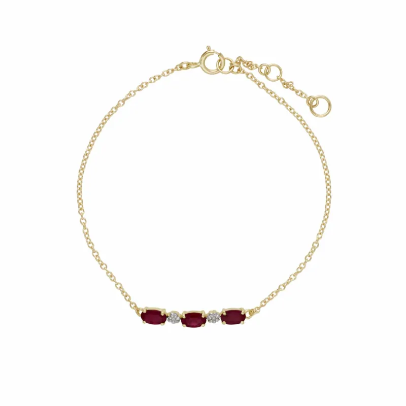 Classic Style Oval Ruby & Diamond Bracelet in 9ct Yellow Gold sold by Gemondo Jewellery
