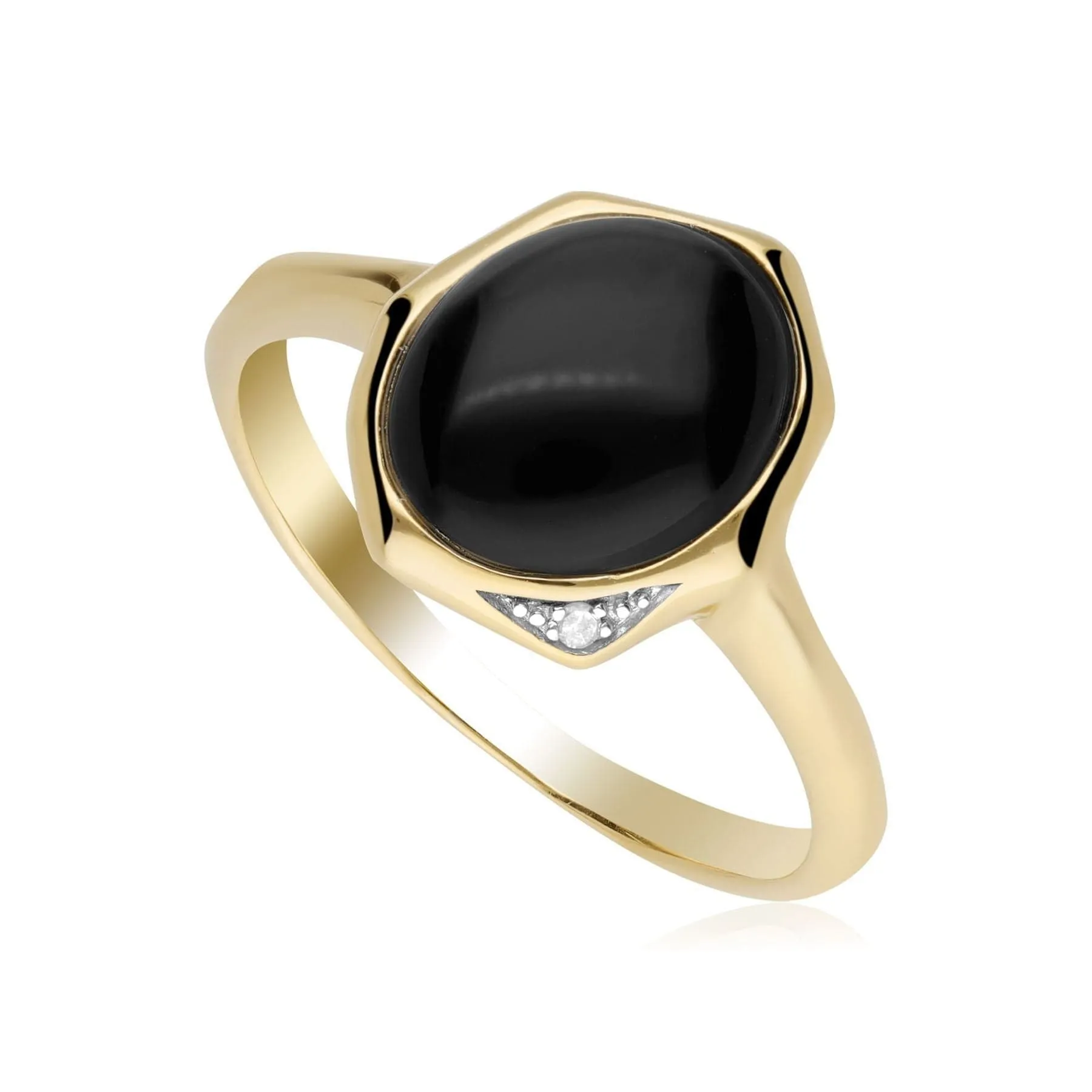 Irregular B Gem Black Onyx & Diamond Ring In Yellow Gold Plated Silver sold by Gemondo Jewellery