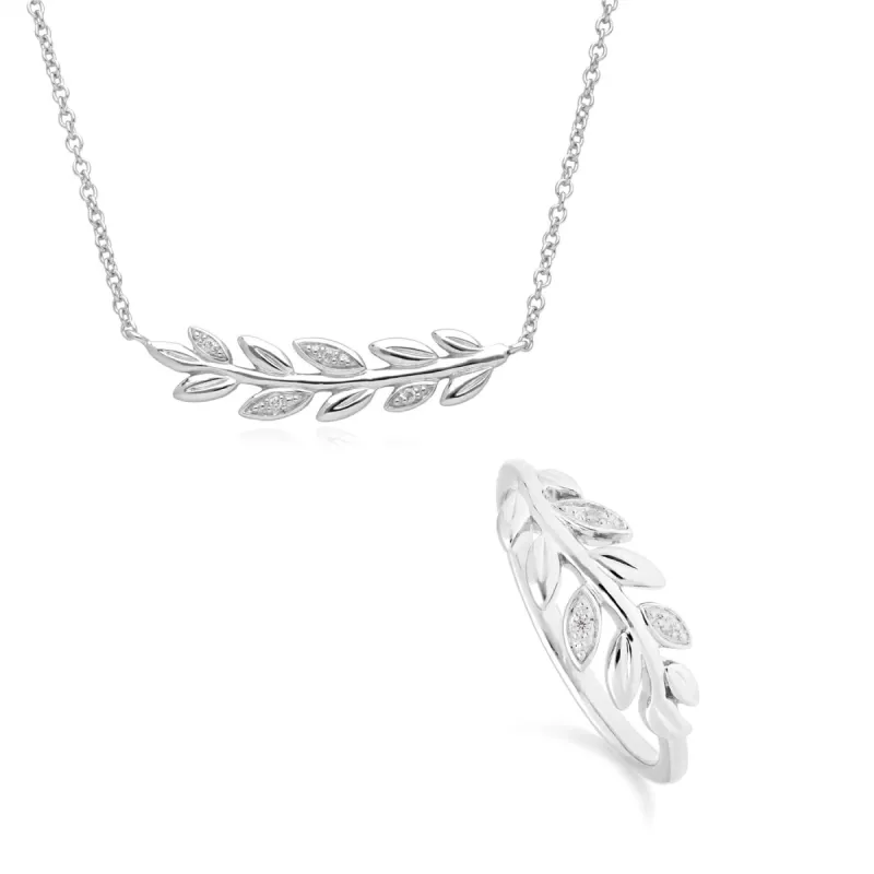 O Leaf Diamond Necklace & Ring Set in 9ct White Gold sold by Gemondo Jewellery