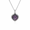 Art Deco Style Heart Amethyst & Marcasite Halo Pendant in 925 Sterling Silver sold by Gemondo Jewellery