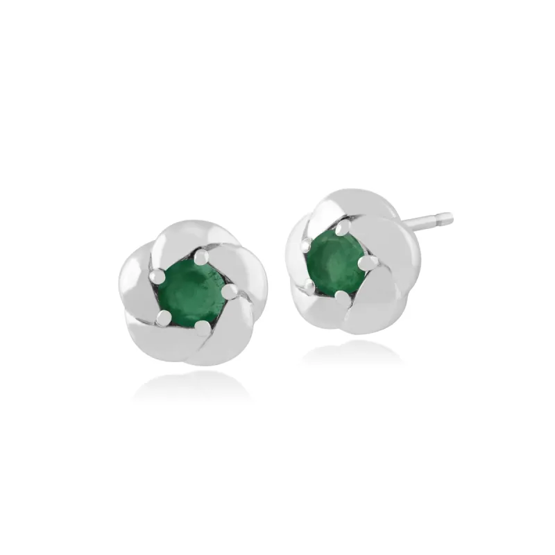 Gemondo Plaited Texture 9ct White Gold 0.22ct Emerald Stud Earrings sold by Gemondo Jewellery