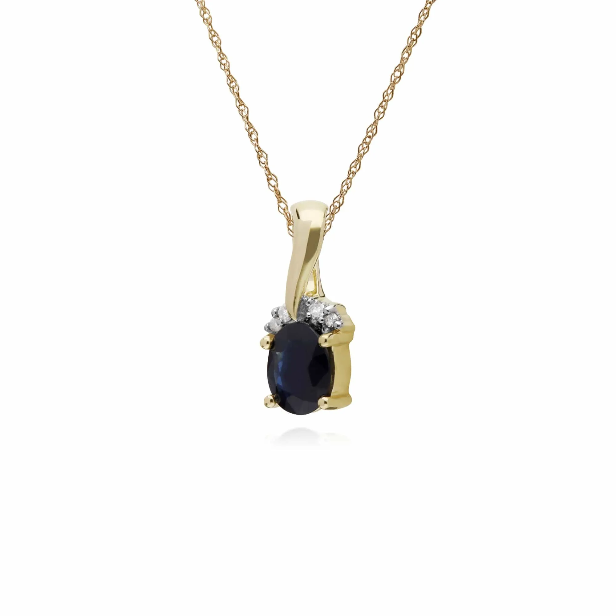 Classic Oval Sapphire & Diamond Twisted Bale Pendant in 9ct Yellow Gold sold by Gemondo Jewellery product image thumbnail 2