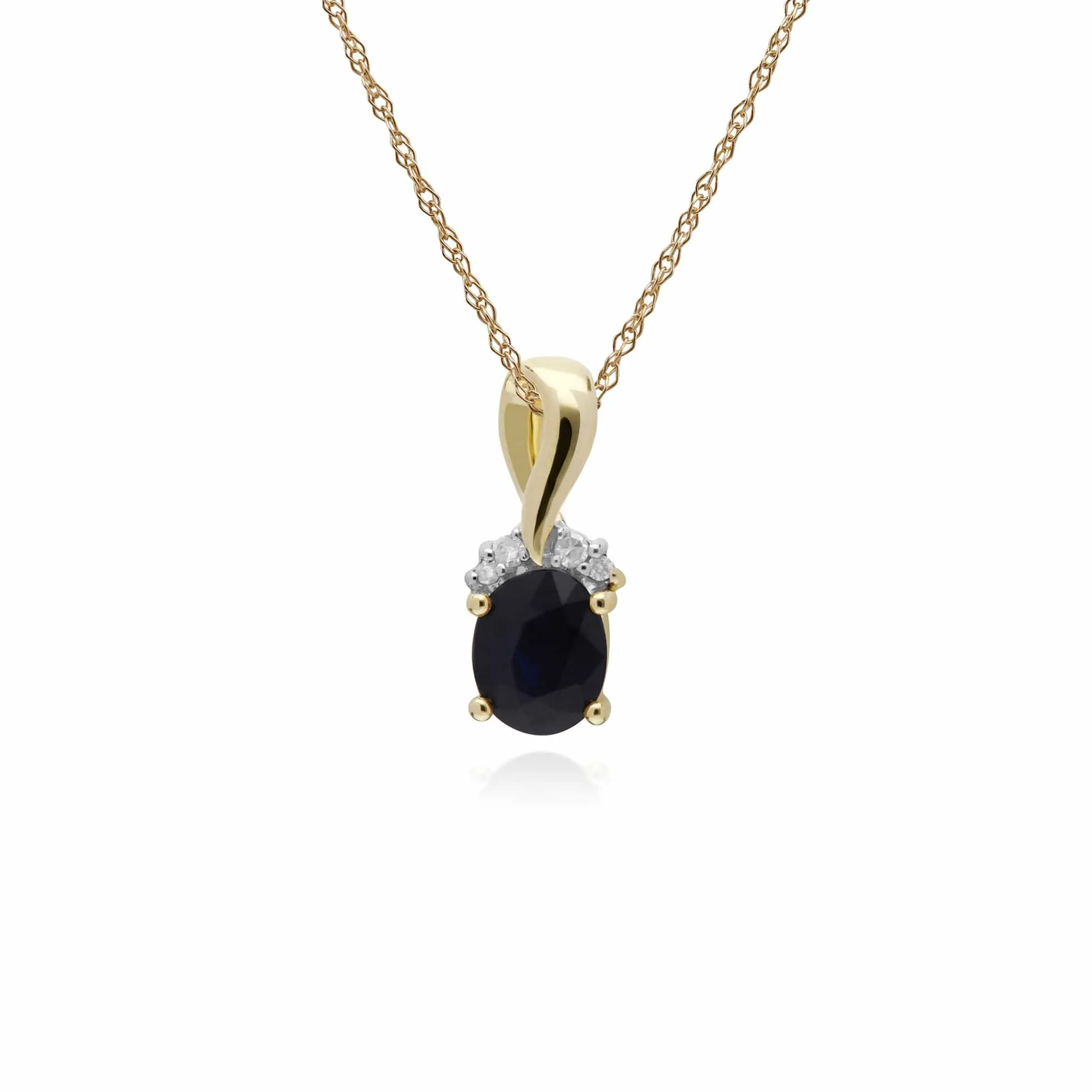 Classic Oval Sapphire & Diamond Twisted Bale Pendant in 9ct Yellow Gold sold by Gemondo Jewellery