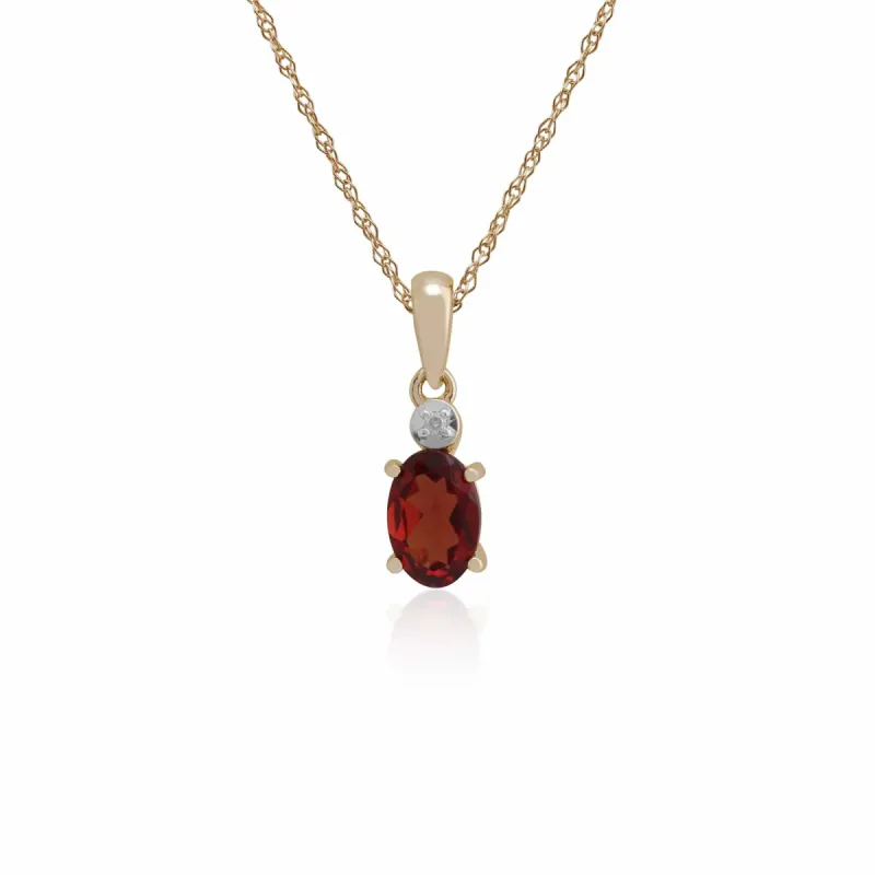 Classic Oval Garnet & Diamond Pendant in 9ct Yellow Gold sold by Gemondo Jewellery