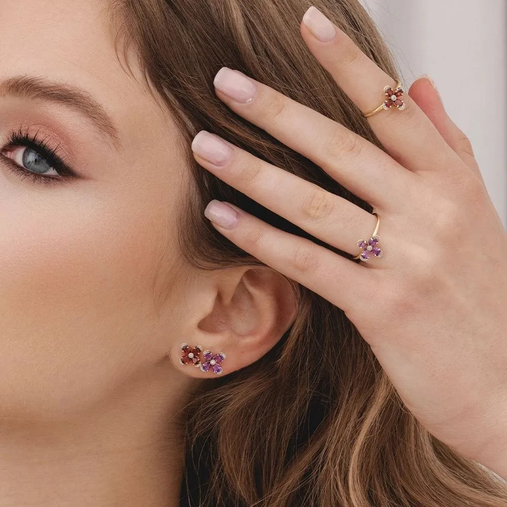 Floral Amethyst & Diamond Stud Earrings in 9ct Yellow Gold sold by Gemondo Jewellery product image thumbnail 2