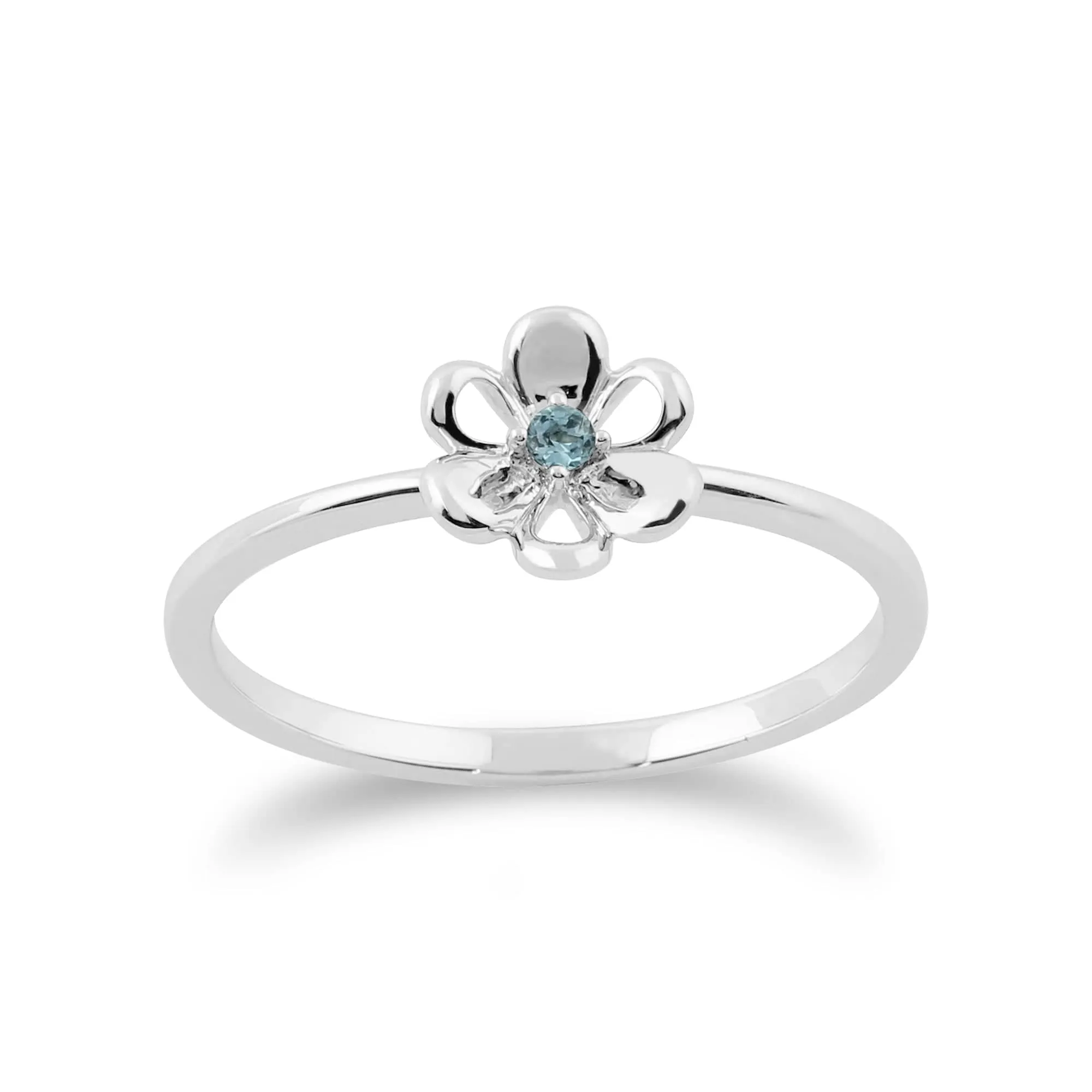 Floral Round Blue Topaz & Diamond Butterfly and Flowers Three Stack Ring Set in 9ct White Gold sold by Gemondo Jewellery product image thumbnail 4