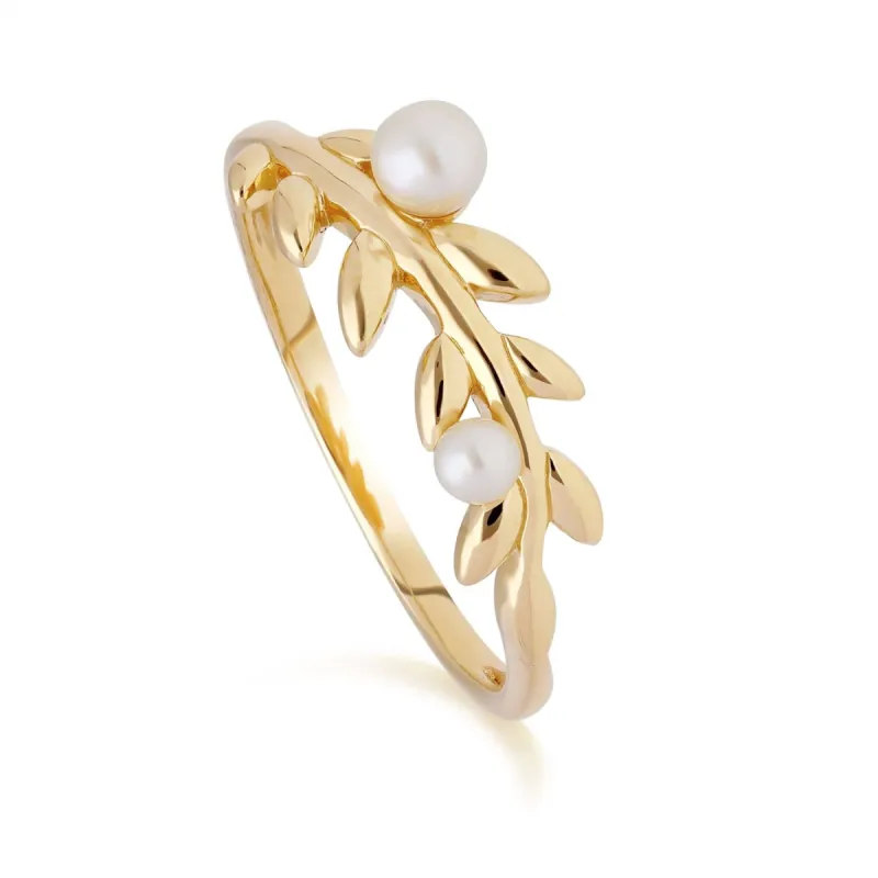 O Leaf Pearl Ring in Gold Plated Sterling Silver sold by Gemondo Jewellery